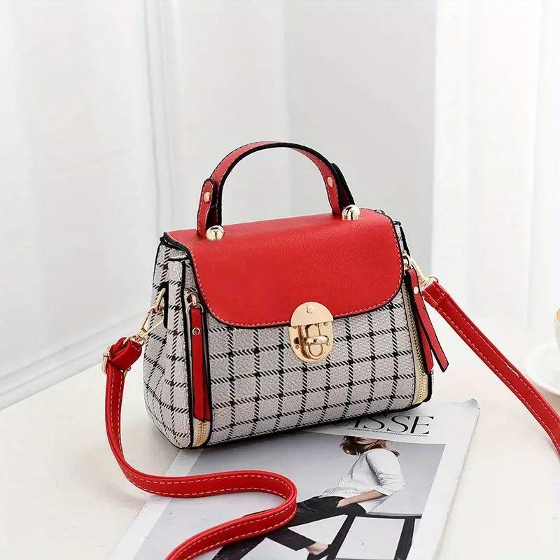 Vintage Plaid Pattern Square Satchel Bag Crossbody Bag