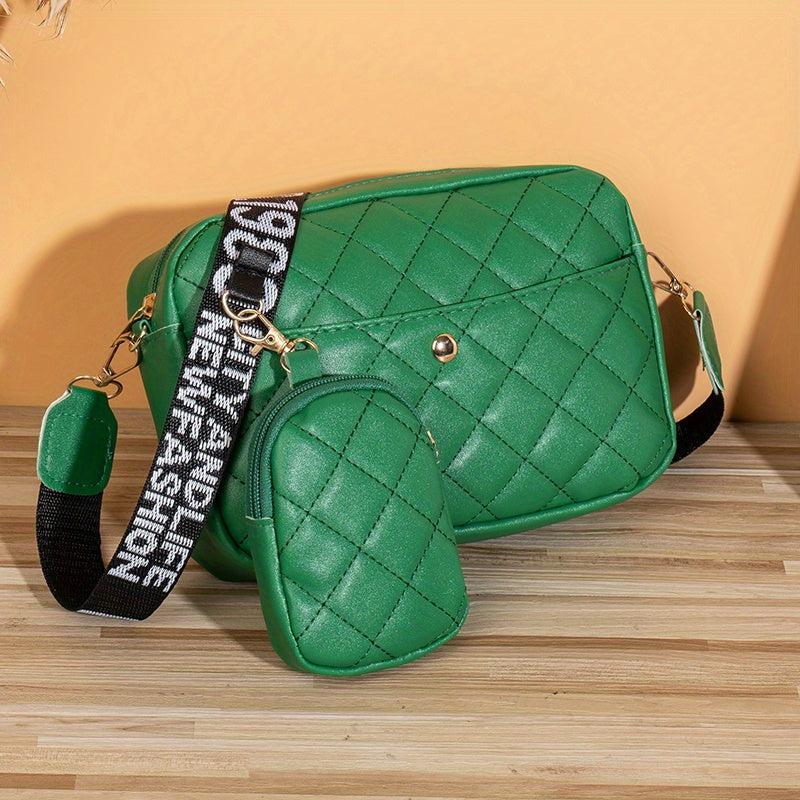 Vintage Square Shoulder Bag Zipper Crossbody Bag With Wide Straps & Mini Purse