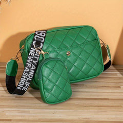 Vintage Square Shoulder Bag Zipper Crossbody Bag With Wide Straps & Mini Purse