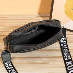 Vintage Square Shoulder Bag Zipper Crossbody Bag With Wide Straps & Mini Purse