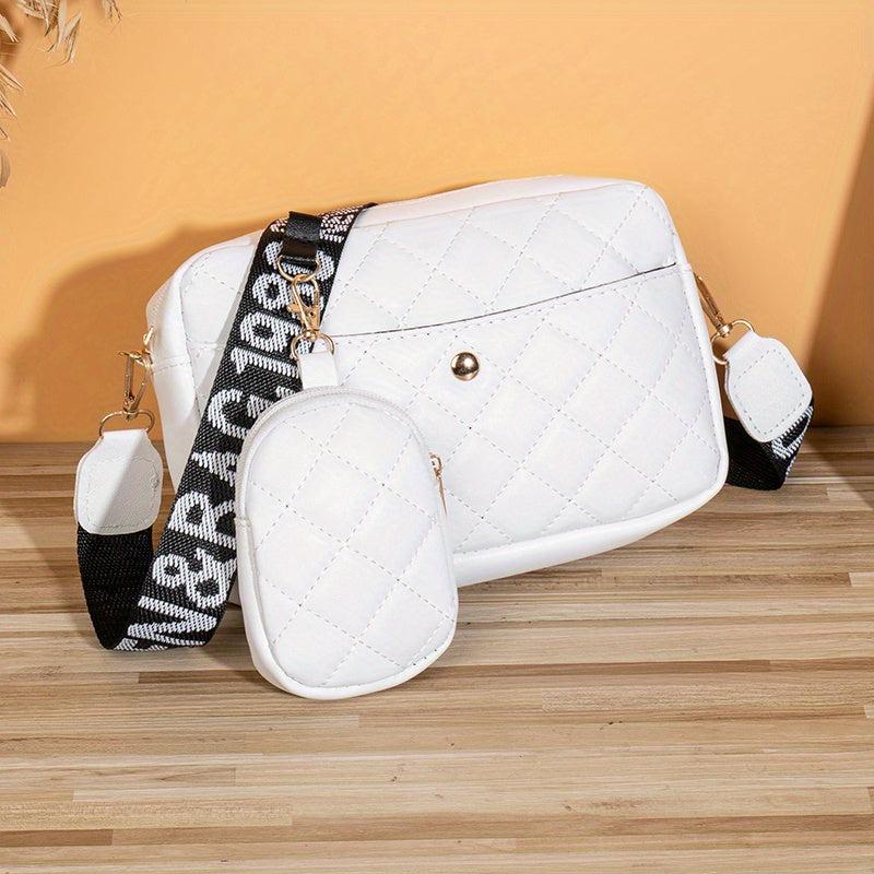 Vintage Square Shoulder Bag Zipper Crossbody Bag With Wide Straps & Mini Purse