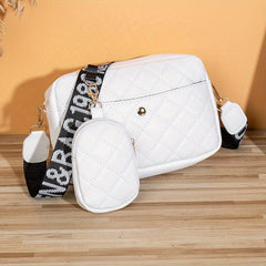 Vintage Square Shoulder Bag Zipper Crossbody Bag With Wide Straps & Mini Purse