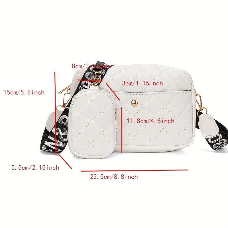 Vintage Square Shoulder Bag Zipper Crossbody Bag With Wide Straps & Mini Purse