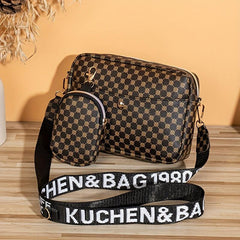 Vintage Square Shoulder Bag Zipper Crossbody Bag With Wide Straps & Mini Purse