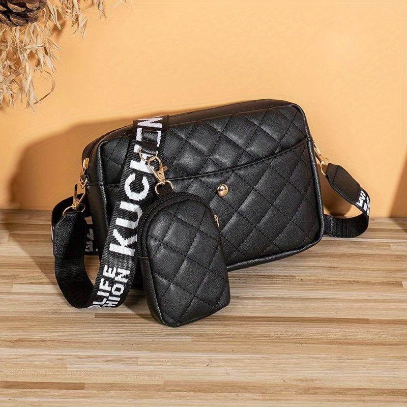 Vintage Square Shoulder Bag Zipper Crossbody Bag With Wide Straps & Mini Purse