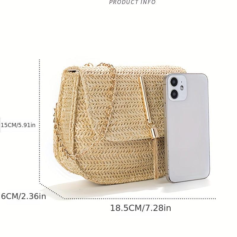 Straw Saddle Bag Chain Crossbody Tassel Beach Bag