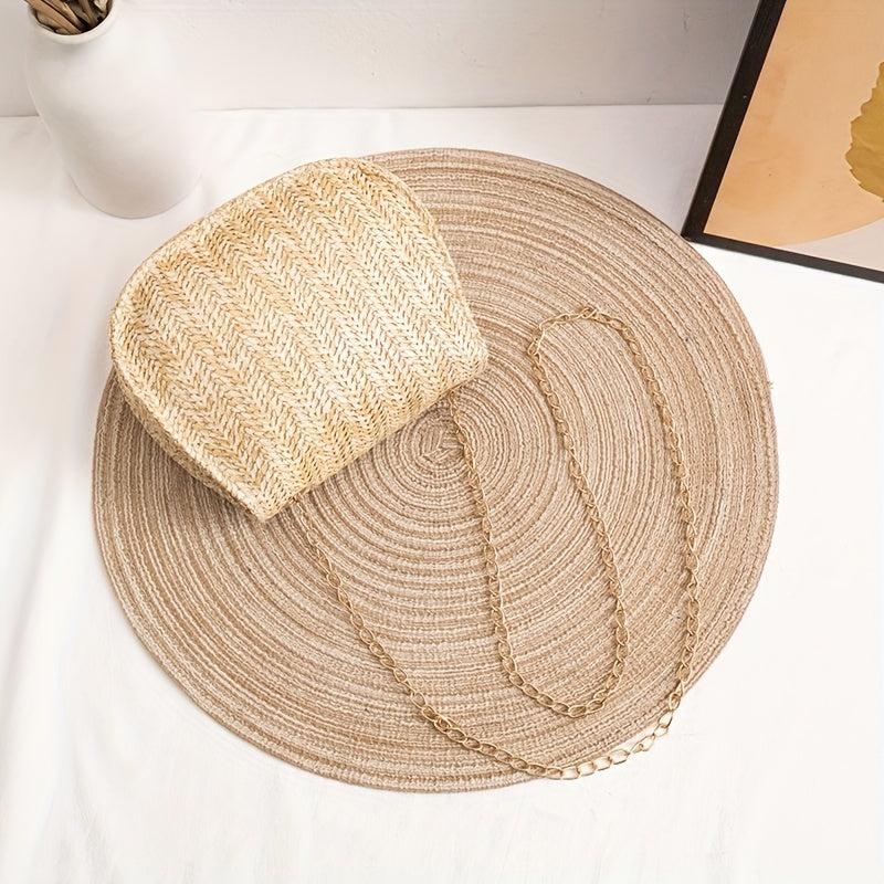 Straw Saddle Bag Chain Crossbody Tassel Beach Bag