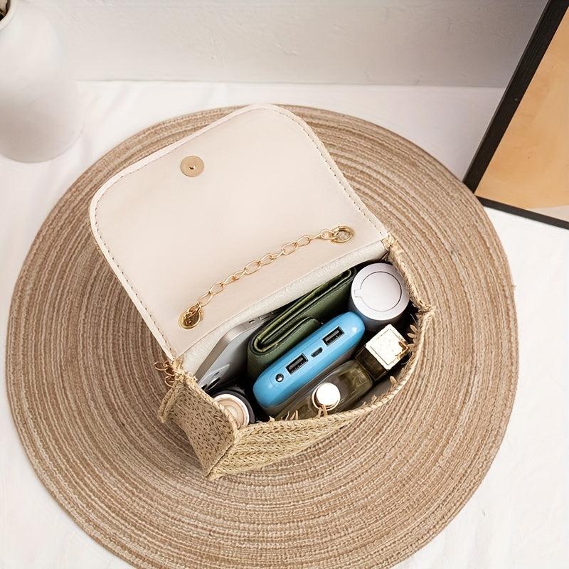 Straw Saddle Bag Chain Crossbody Tassel Beach Bag