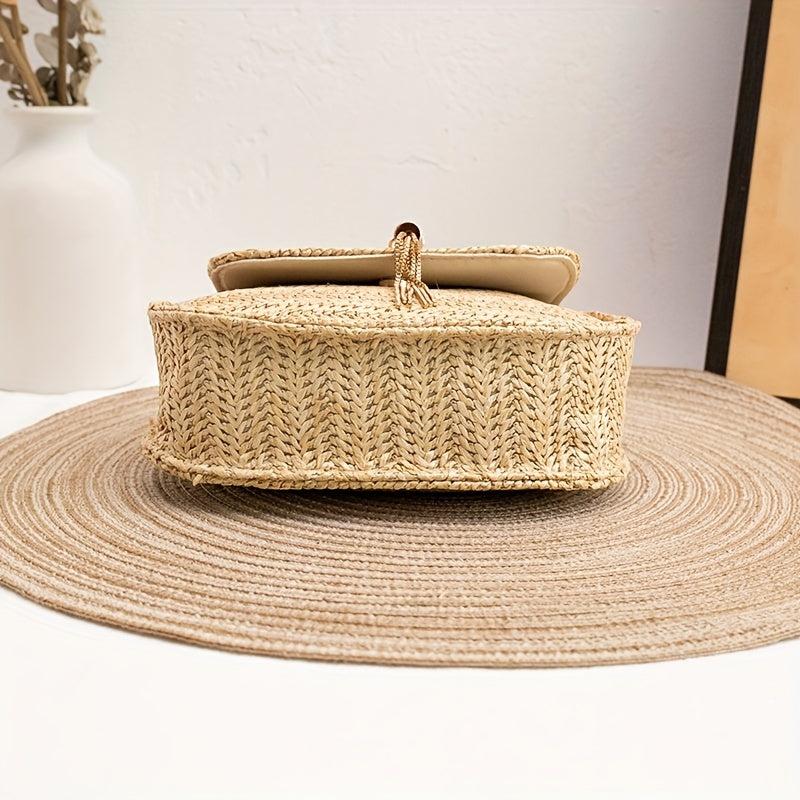 Straw Saddle Bag Chain Crossbody Tassel Beach Bag