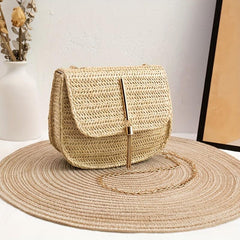 Straw Saddle Bag Chain Crossbody Tassel Beach Bag