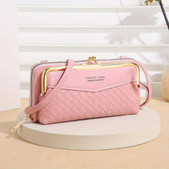 Women's Long Coin Purse Braided Shoulder Bag with Pockets