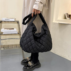 Quilted Puffer Hobo Bag Women's Large Shoulder Purse