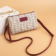 Double Zip Clutch Purse Faux Leather Handbag with Wristlet
