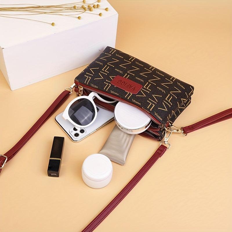 Double Zip Clutch Purse Faux Leather Handbag with Wristlet