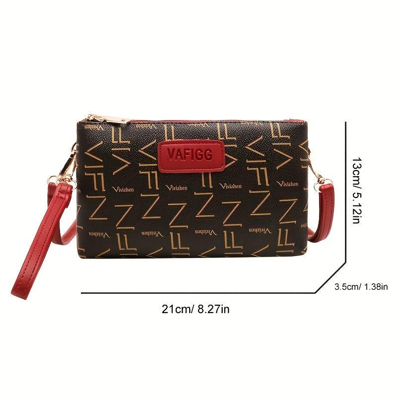 Double Zip Clutch Purse Faux Leather Handbag with Wristlet