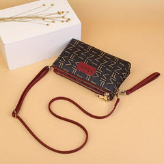 Double Zip Clutch Purse Faux Leather Handbag with Wristlet