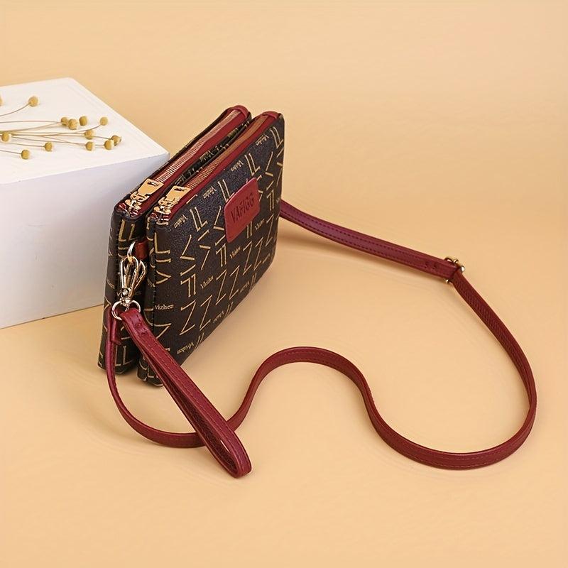 Double Zip Clutch Purse Faux Leather Handbag with Wristlet