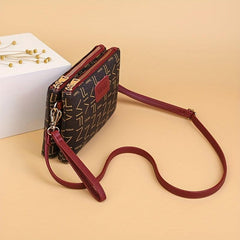 Double Zip Clutch Purse Faux Leather Handbag with Wristlet