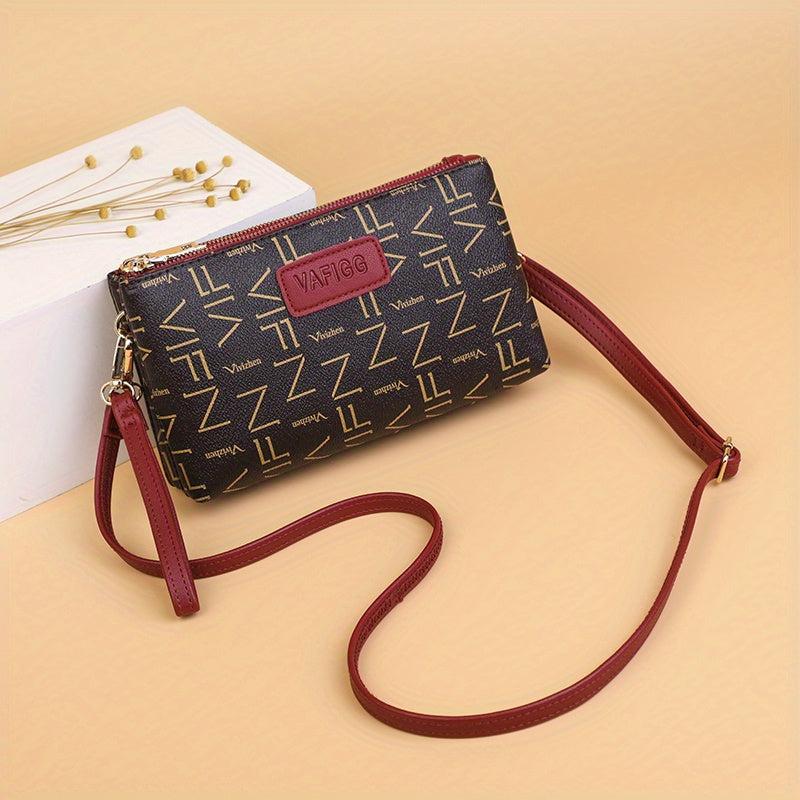 Double Zip Clutch Purse Faux Leather Handbag with Wristlet