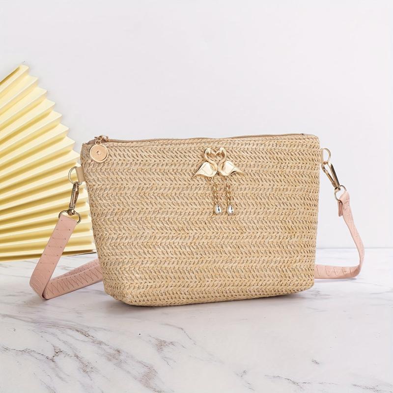 Colorful Straw Shoulder Bag Stylish Woven Crossbody Bag All Match Purse
