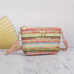 Colorful Straw Shoulder Bag Stylish Woven Crossbody Bag All Match Purse