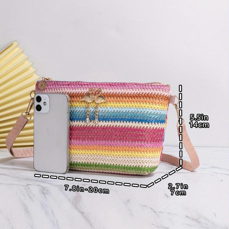 Colorful Straw Shoulder Bag Stylish Woven Crossbody Bag All Match Purse