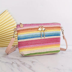 Colorful Straw Shoulder Bag Stylish Woven Crossbody Bag All Match Purse