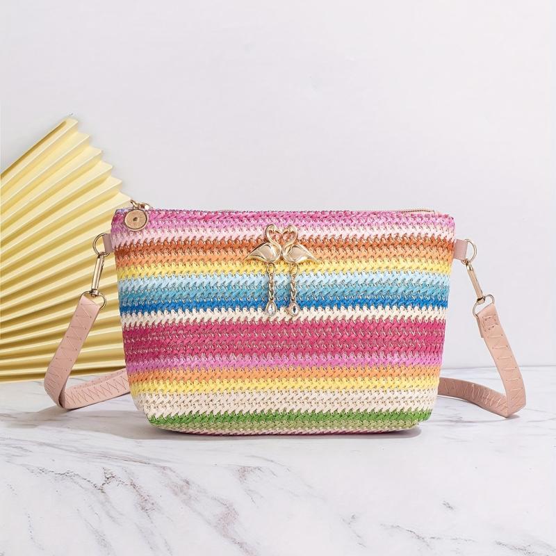 Colorful Straw Shoulder Bag Stylish Woven Crossbody Bag All Match Purse