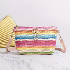 Colorful Straw Shoulder Bag Stylish Woven Crossbody Bag All Match Purse