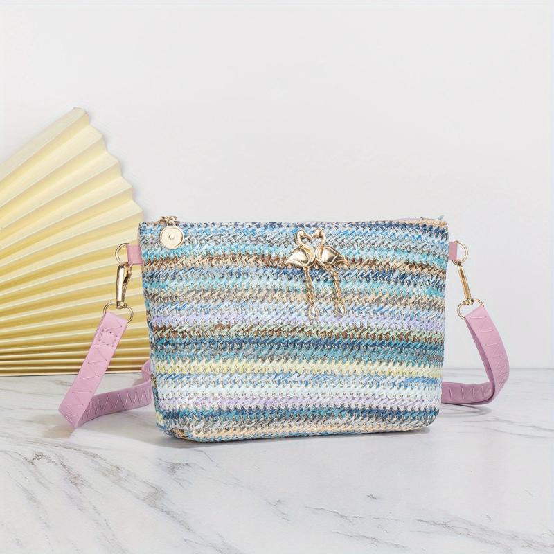 Colorful Straw Shoulder Bag Stylish Woven Crossbody Bag All Match Purse