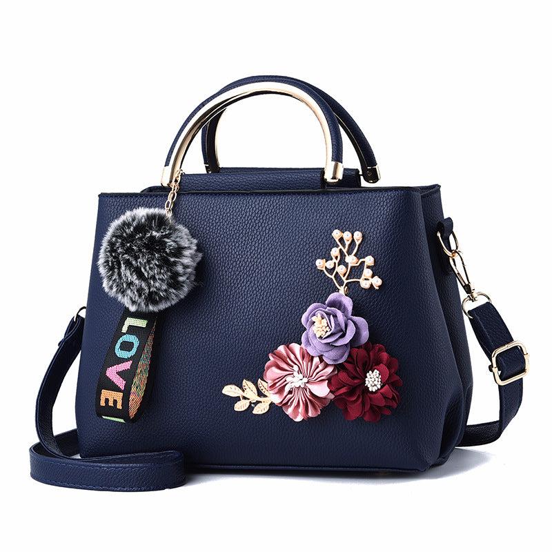 3D Flower Decor Handbag PU Crossbody Bag Top Handle Purse