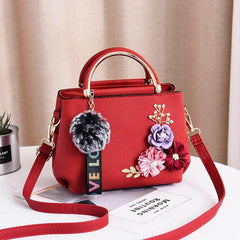 3D Flower Decor Handbag PU Crossbody Bag Top Handle Purse
