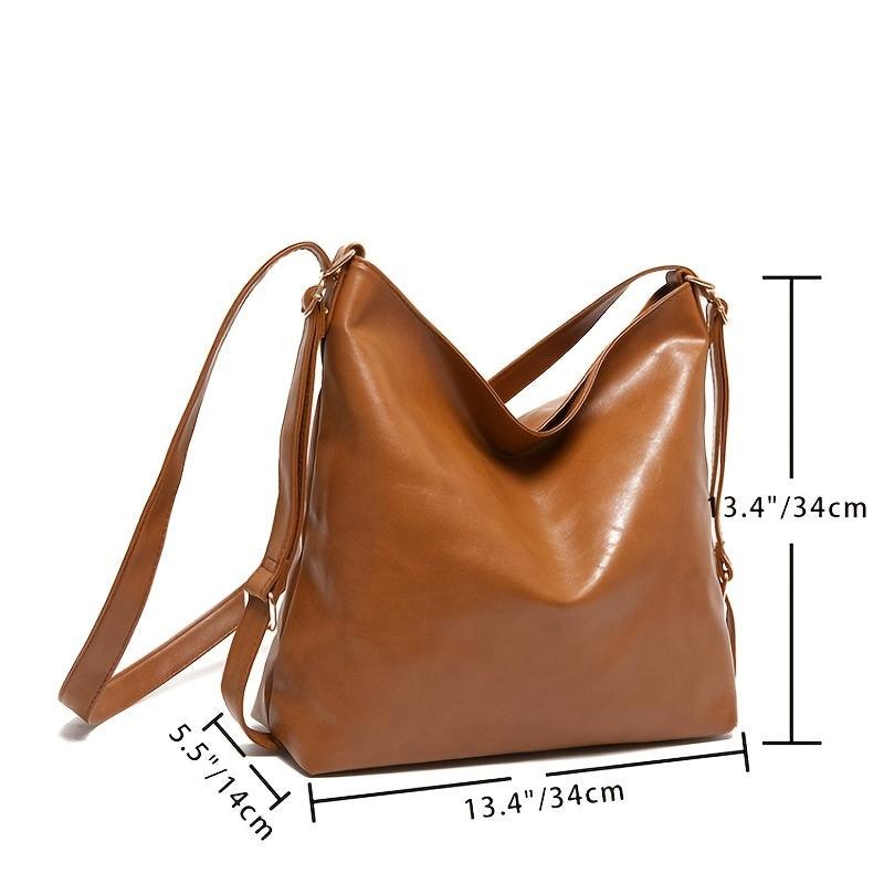Vintage Large Capacity Hobo Bag Casual PU Leather Crossbody Bag Women's