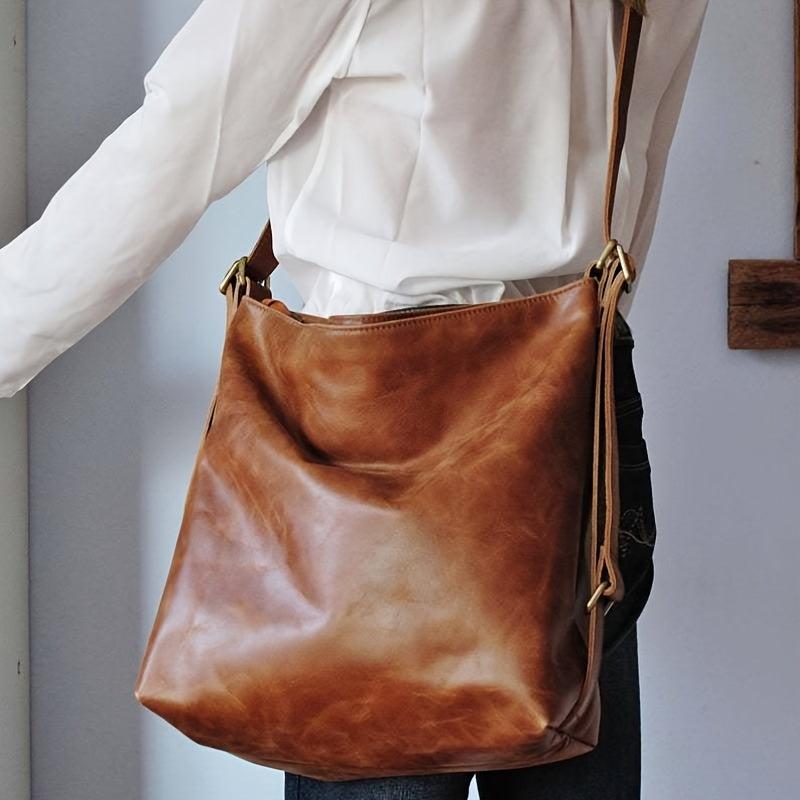 Vintage Large Capacity Hobo Bag Casual PU Leather Crossbody Bag Women's