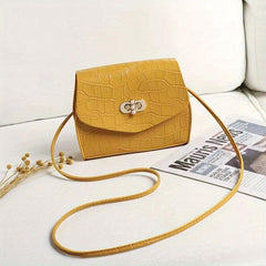 Crocodile Embossed Square Bag with Faux Pearl Buckle