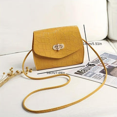 Crocodile Embossed Square Bag with Faux Pearl Buckle
