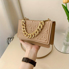 Embossed Square Crossbody Bag Solid Chain Handbags Flap Purse