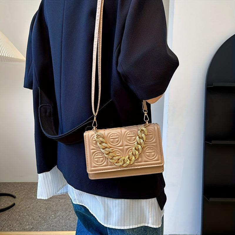 Embossed Square Crossbody Bag Solid Chain Handbags Flap Purse