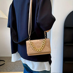 Embossed Square Crossbody Bag Solid Chain Handbags Flap Purse