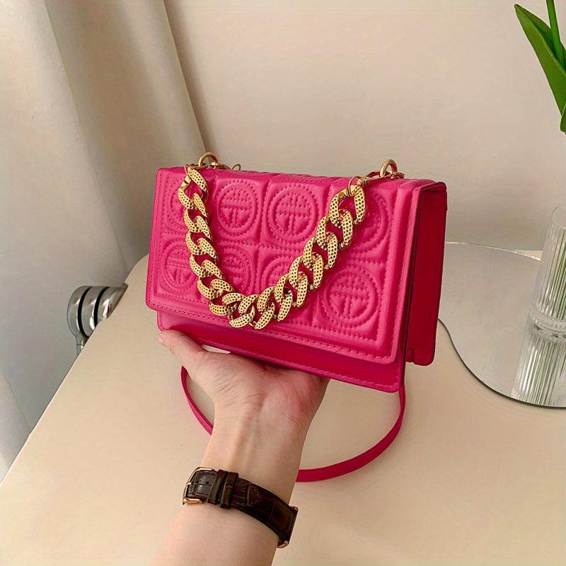 Embossed Square Crossbody Bag Solid Chain Handbags Flap Purse