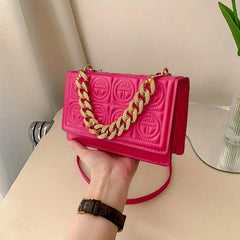 Embossed Square Crossbody Bag Solid Chain Handbags Flap Purse