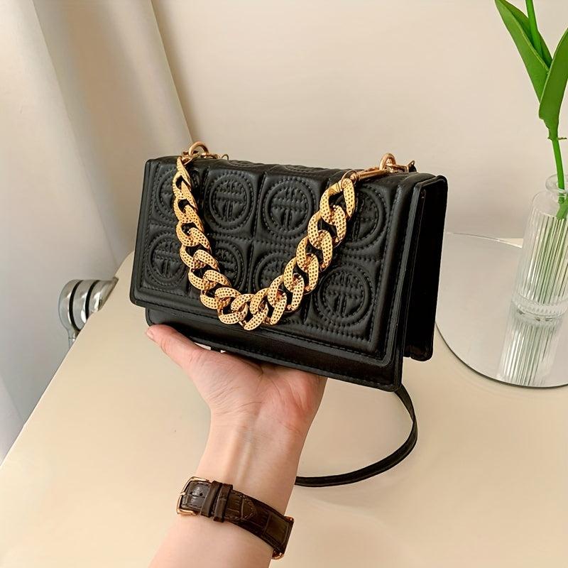 Embossed Square Crossbody Bag Solid Chain Handbags Flap Purse
