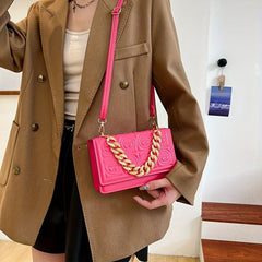 Embossed Square Crossbody Bag Solid Chain Handbags Flap Purse