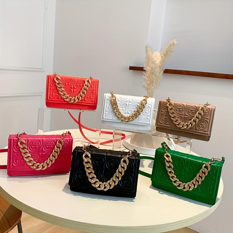 Embossed Square Crossbody Bag Solid Chain Handbags Flap Purse