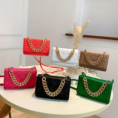 Embossed Square Crossbody Bag Solid Chain Handbags Flap Purse
