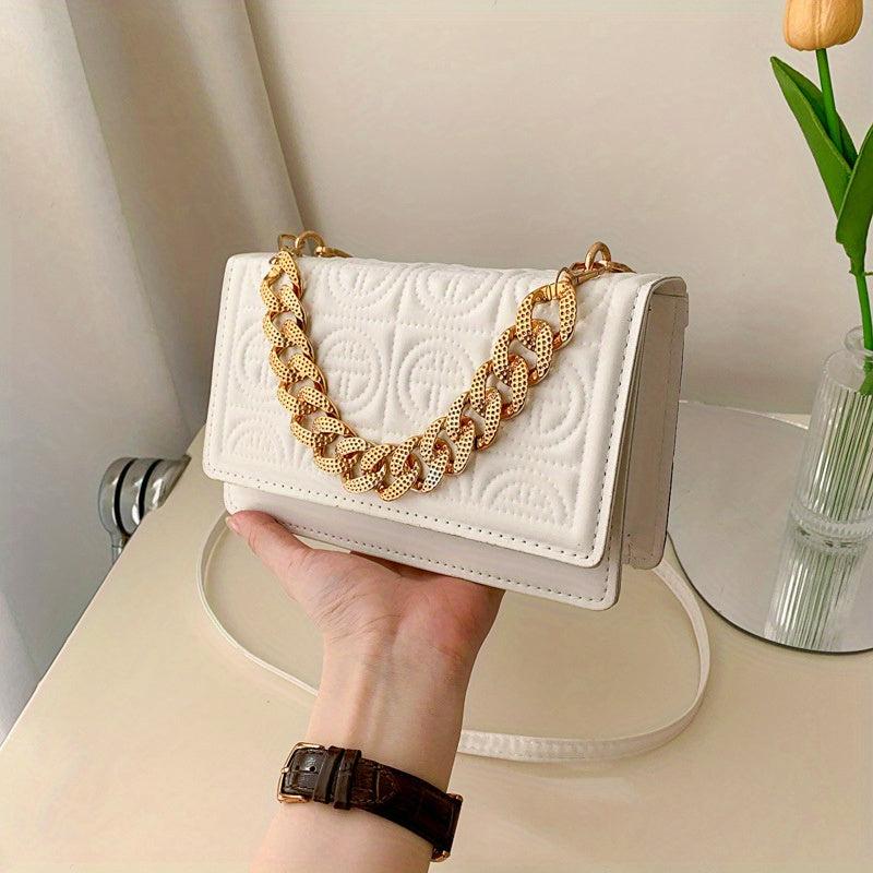Embossed Square Crossbody Bag Solid Chain Handbags Flap Purse