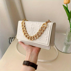 Embossed Square Crossbody Bag Solid Chain Handbags Flap Purse