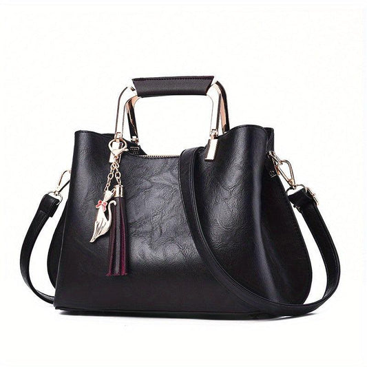 Retro Style Crossbody Bag Tassel Decor Handbags Double Handle Purse