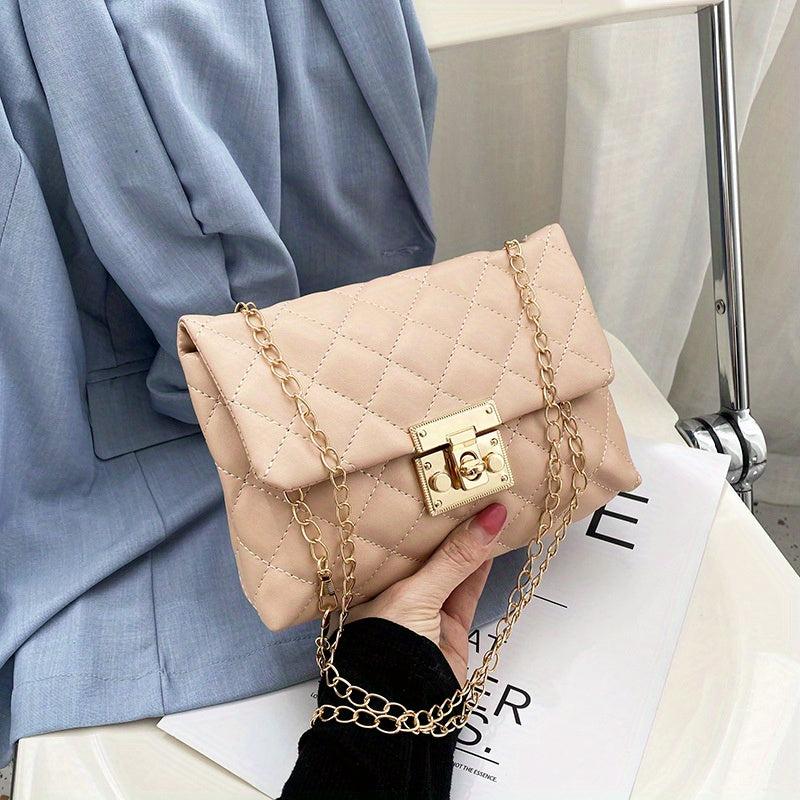Argyle Quilted Crossbody Bag Chain Shoulder Bag Women's Buckle Decor Flap Purses