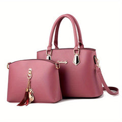 2Pcs Tassel Decor Leather Handbag Set for Women